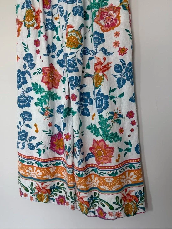 Rachel Zoe Linen Blend White Colorful Floral Print Wide Leg Pants Size Small - Picture 7 of 12